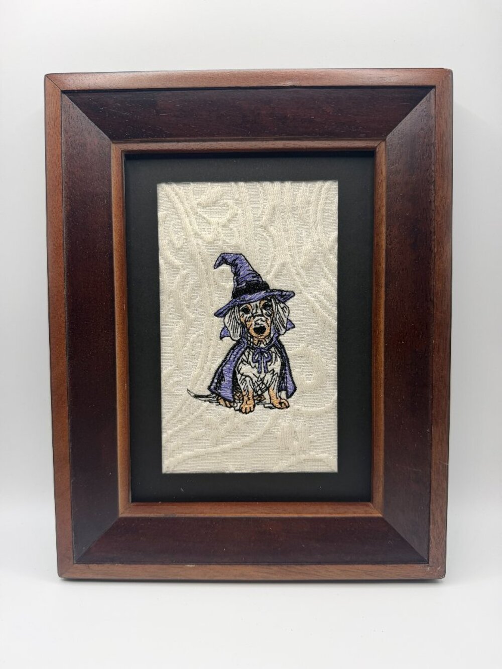 Homemade Witch Dog Embroidery Art 5X7